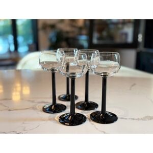 Luminarc France Black Stem Champagne Coupes Domino Pattern Set of 5 Vintage MCM